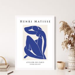 ARTZE Matisse Nude Blue & Beige Exhibition Framed Print SIZE: A2 with White Frame in Dark Blue - Size: A4 - thumbnail 2