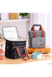 Living and Home 2-Layer Leakproof Insulated Lunch Tote Bag Adjustable Shoulder Strap in Black - thumbnail 2