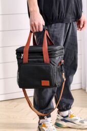 Living and Home 2-Layer Leakproof Insulated Lunch Tote Bag Adjustable Shoulder Strap in Black - thumbnail 1