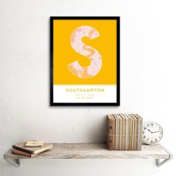 "Wee Blue Coo Wall Art Print Southampton England United Kingdom City Map Modern Typography Stylish Letter Framed Word in Yellow - Size: W12"" x H16""" - thumbnail 2