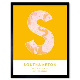 "Wee Blue Coo Wall Art Print Southampton England United Kingdom City Map Modern Typography Stylish Letter Framed Word in Yellow - Size: W12"" x H16""" - thumbnail 1