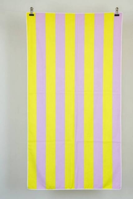 Dyzi Clashing Stripe Cotton Beach Towel Soft Absorbent Quick Dry 70x152cm in Yellow - Size: 70x152 cm - image 1