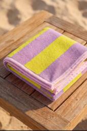 Dyzi Clashing Stripe Cotton Beach Towel Soft Absorbent Quick Dry 70x152cm in Yellow - Size: 70x152 cm - thumbnail 2
