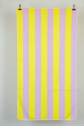 Dyzi Clashing Stripe Cotton Beach Towel Soft Absorbent Quick Dry 70x152cm in Yellow - Size: 70x152 cm - thumbnail 1