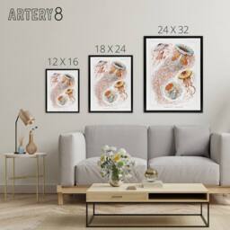 "Artery8 Lion's Mane Jellyfish Haeckel Botanical Black Framed Canvas Wall Art in White - Size: W12"" x H16""" - thumbnail 4
