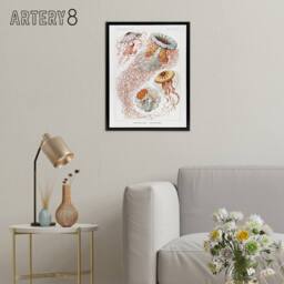 "Artery8 Lion's Mane Jellyfish Haeckel Botanical Black Framed Canvas Wall Art in White - Size: W12"" x H16""" - thumbnail 3