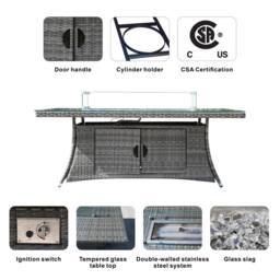 Direct Wicker Outdoor 7‑Piece Dining Set with Fire Pit Table in Grey - Size: 6 Person - thumbnail 3