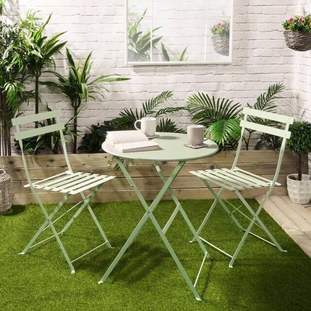 OHS 3 Set Metal Bistro Chair & Table Set Garden Patio Seating in Pale Green - image 1