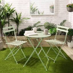 OHS 3 Set Metal Bistro Chair & Table Set Garden Patio Seating in Pale Green