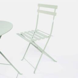 OHS 3 Set Metal Bistro Chair & Table Set Garden Patio Seating in Pale Green - thumbnail 7