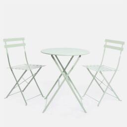 OHS 3 Set Metal Bistro Chair & Table Set Garden Patio Seating in Pale Green - thumbnail 5