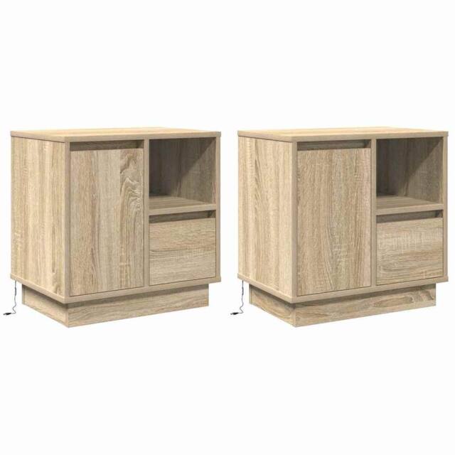 Berkfield Home Bedside Cabinets with LED 2 pcs Sonoma Oak 50x34.5x50 cm in Beige - image 1