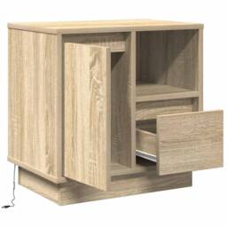 Berkfield Home Bedside Cabinets with LED 2 pcs Sonoma Oak 50x34.5x50 cm in Beige - thumbnail 5