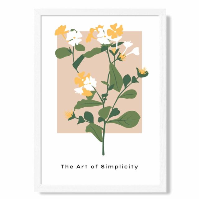 ARTZE Wildflower in Green & Beige Flower Market Minimalist Framed Print SIZE: A3 with White Frame - image 1