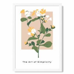 ARTZE Wildflower in Green & Beige Flower Market Minimalist Framed Print SIZE: A3 with White Frame