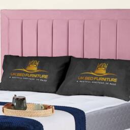 "UK Bed Furniture Sierra Upholstered Bed Frame with 48"" Headboard - Slatted Base in Pink - Size: Small Double" - thumbnail 2