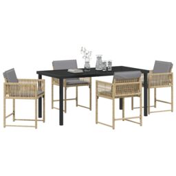 Berkfield Home 5 Piece Garden Dining Set with Cushions Beige Poly Rattan - thumbnail 3