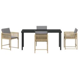 Berkfield Home 5 Piece Garden Dining Set with Cushions Beige Poly Rattan - thumbnail 7