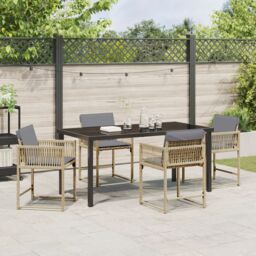 Berkfield Home 5 Piece Garden Dining Set with Cushions Beige Poly Rattan - thumbnail 4