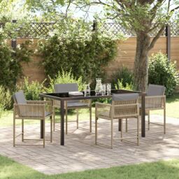 Berkfield Home 5 Piece Garden Dining Set with Cushions Beige Poly Rattan