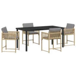 Berkfield Home 5 Piece Garden Dining Set with Cushions Beige Poly Rattan - thumbnail 2