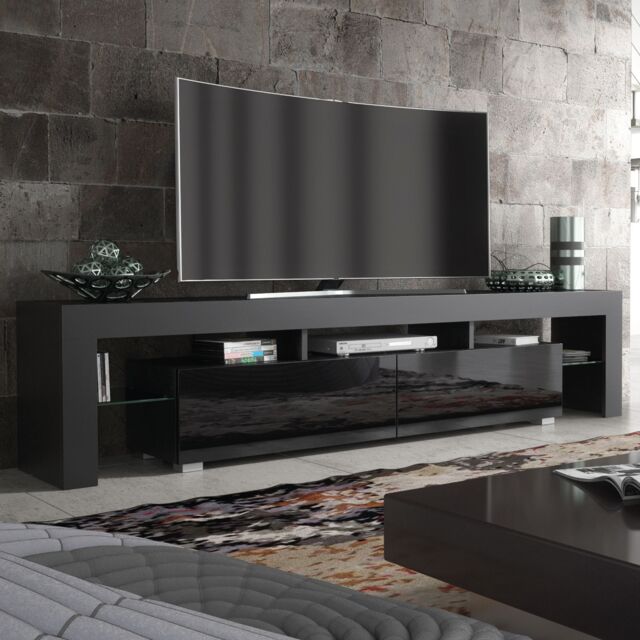 Creative Furniture TV Unit 200cm Modern - Black with High Gloss Doors - image 1