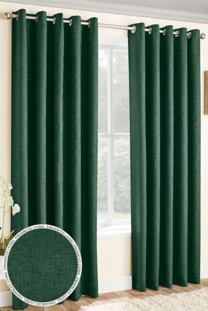 Enhanced Living 'Vogue' Green Eyelet Thermal Noise Reducing Dim Out Curtains Pair in Dark Green - Size: 168 cm width x 183 cm drop - image 1