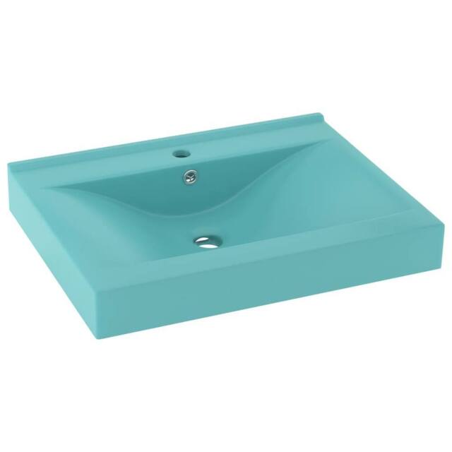 Berkfield Home Luxury Basin with Faucet Hole Matt Light Green 60x46 cm Ceramic in Aqua - image 1