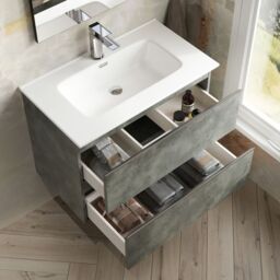 Banyetti Vatilla 800mm Wall Hung Vanity Unit with Athena Basin - Cemento Grey - thumbnail 4