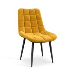 More4Homes Malvern Round Dining Table & Chairs - Black Table Top w Solid Oak Legs + Nova Velvet Dining Chair Set Of 4 in Mustard - thumbnail 6