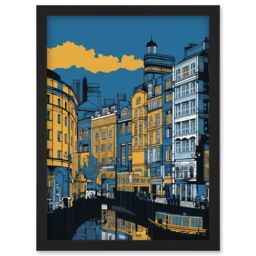 Artery8 Leeds Dock Cityscape Colour Block Illustration Artwork Framed Wall Art Print A4 in Black - thumbnail 1