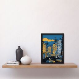 Artery8 Leeds Dock Cityscape Colour Block Illustration Artwork Framed Wall Art Print A4 in Black - thumbnail 2
