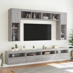 Berkfield Home TV Wall Cabinet with LED Lights Grey Sonoma 60x30x40 cm - Size: 60 x 30 x 40 cm - thumbnail 6