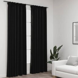 Berkfield Home Linen-Look Blackout Curtains with Hooks 2 pcs Anthracite 140x245 cm
