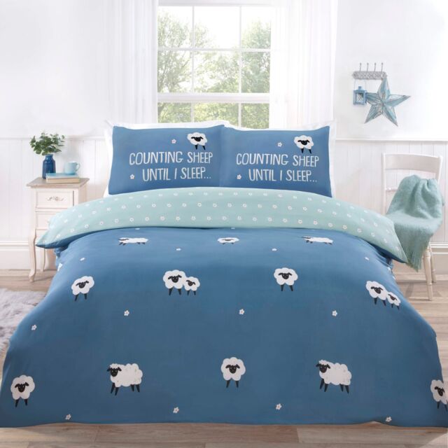 Rapport Home Counting Sheep Microfibre Duvet Cover Set Cover with Pillowcase in Blue - Size: Single - image 1
