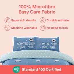 Rapport Home Counting Sheep Microfibre Duvet Cover Set Cover with Pillowcase in Blue - Size: Single - thumbnail 6