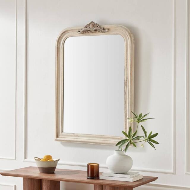 FurnitureboxUK Francis Whitewash Wood Large 110x74cm Overmantle Arch Mirror in White - Size: 110x74 cm - image 1
