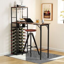 Costway Bar Table Tall Kitchen Island Table with Foldable Tabletop in Brown - thumbnail 7
