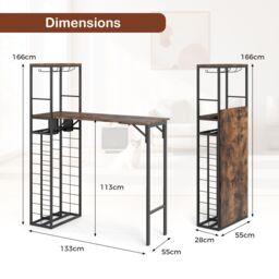 Costway Bar Table Tall Kitchen Island Table with Foldable Tabletop in Brown - thumbnail 2