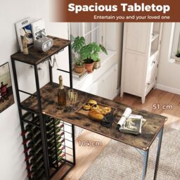 Costway Bar Table Tall Kitchen Island Table with Foldable Tabletop in Brown - thumbnail 9