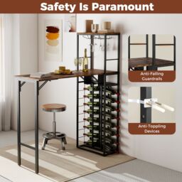 Costway Bar Table Tall Kitchen Island Table with Foldable Tabletop in Brown - thumbnail 5