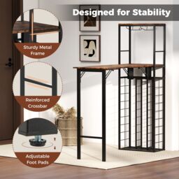 Costway Bar Table Tall Kitchen Island Table with Foldable Tabletop in Brown - thumbnail 6