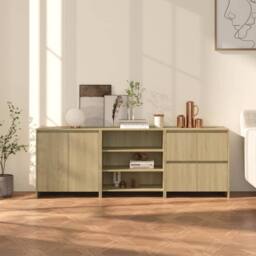 Berkfield Home 3 Piece Sideboard Sonoma Oak Engineered Wood in Beige - thumbnail 2