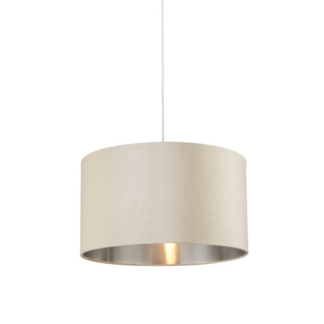 Lighting Collection Cream Velvet Drum Shade Silver Inner D50Cm Lamp Shade