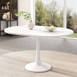 BTM White Extendable Round Dining Table 100-140cm for 4-6 People