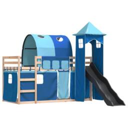 Berkfield Home Elegant Bunk Bed without Mattress with Slide & Curtains Blue 80 - thumbnail 1