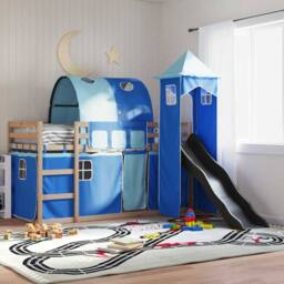 Berkfield Home Elegant Bunk Bed without Mattress with Slide & Curtains Blue 80 - thumbnail 2