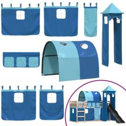 Berkfield Home Elegant Bunk Bed without Mattress with Slide & Curtains Blue 80 - thumbnail 5