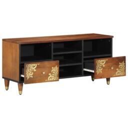 Berkfield Home TV Cabinet 100x33x46 cm Solid Wood Mango in Brown - Size: 100 x 33 x 46 cm - thumbnail 2