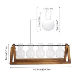 Havendro Glass Hydroponic Vase Wooden Stand Plant Terrarium 5 Bulb - thumbnail 2